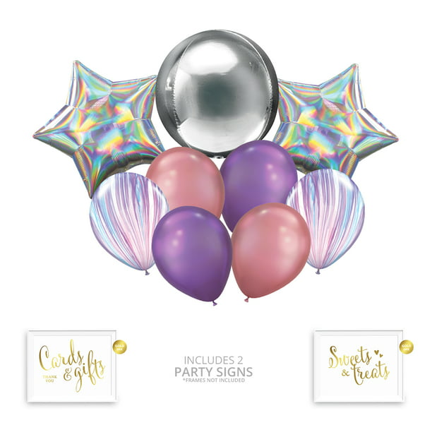 Unicorn Theme Bouquet 15 Foil Helium Balloons Marble Pink Purple Girl Birthday